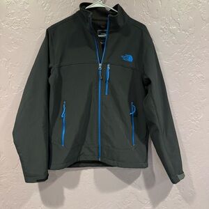The North Face Men's Dark Gray Jacket with Blue Details